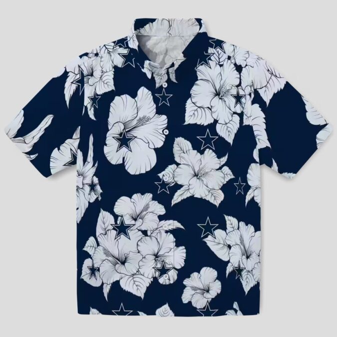 NFL Dallas Cowboys Blue White Hawaiian Shirt, Summer Vacation Hibiscus Floral Outfit