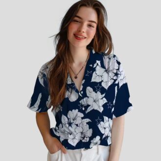NFL Dallas Cowboys Blue White Hawaiian Shirt, Summer Vacation Hibiscus Floral Outfit