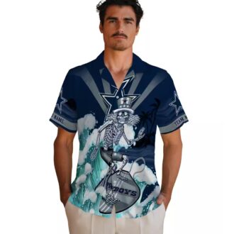 NFL Dallas Cowboys Hawaiian Shirt, Surf Skeleton Aloha Shirt for Summer & Game Day