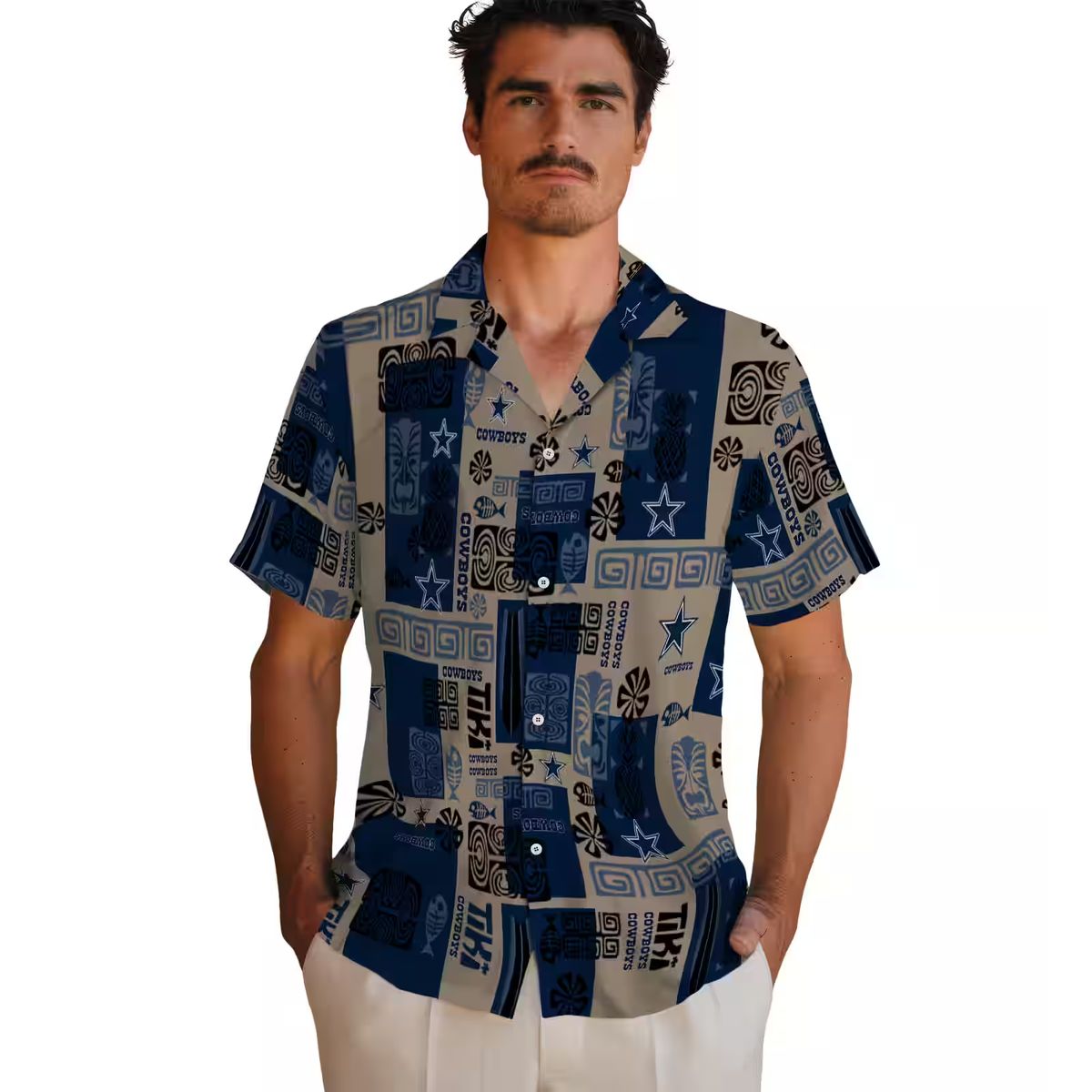 NFL Dallas Cowboys Tribal Blue Hawaiian Shirt, Aloha Beach Shirt for Football Fans