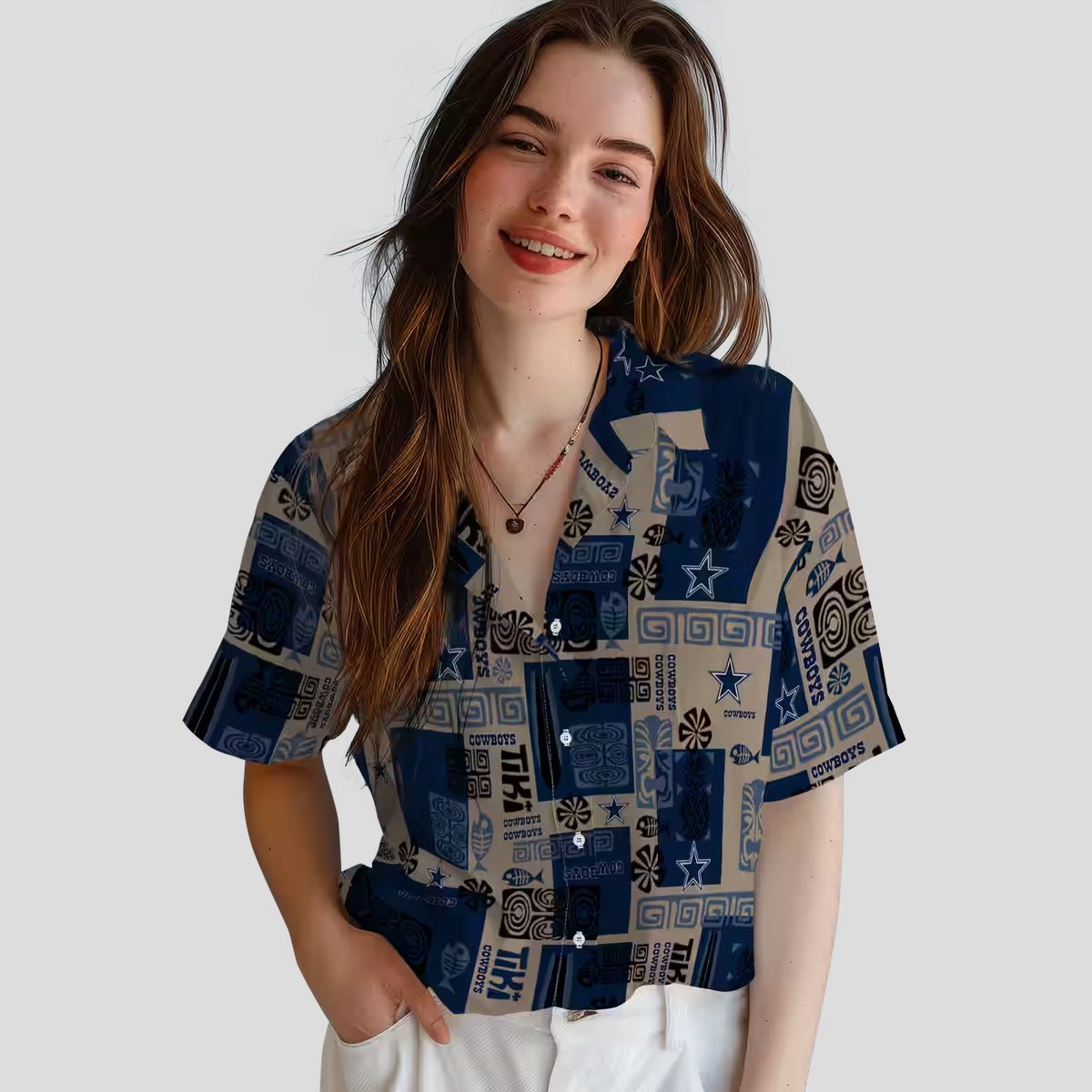 NFL Dallas Cowboys Tribal Blue Hawaiian Shirt, Aloha Beach Shirt for Football Fans