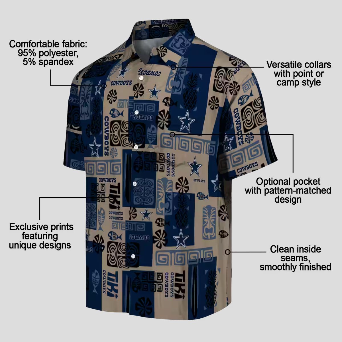 NFL Dallas Cowboys Tribal Blue Hawaiian Shirt, Aloha Beach Shirt for Football Fans