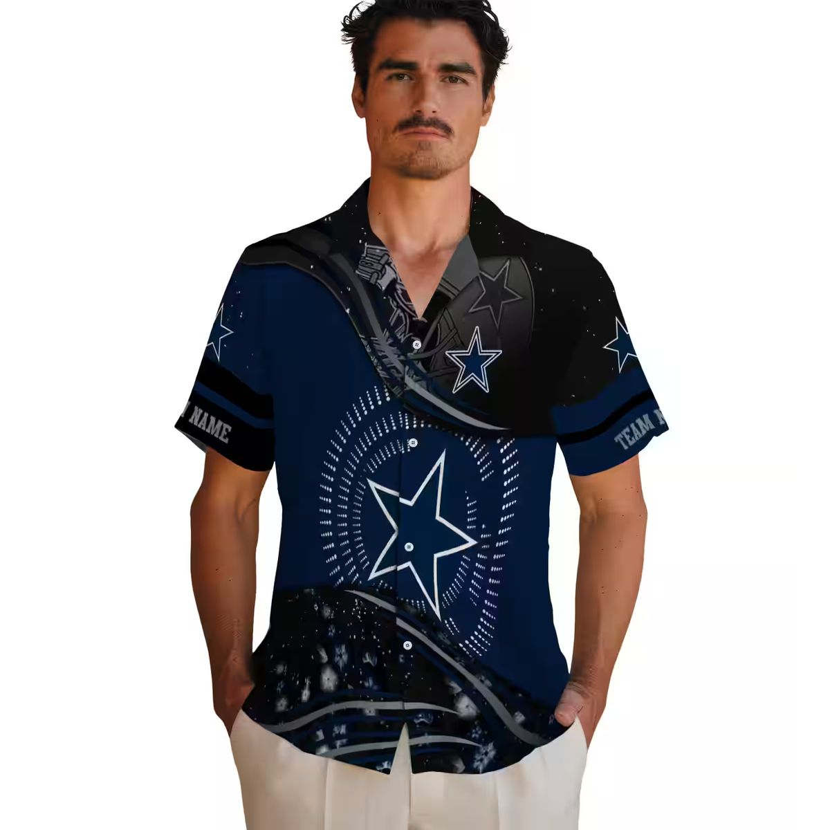 NFL Football Dallas Cowboys Hawaiian Shirt, Summer Wave Blue Black Button Up