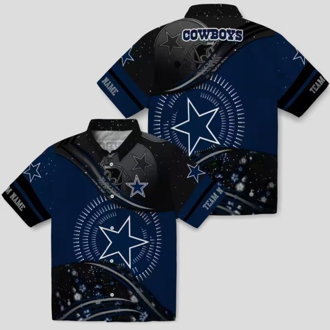 NFL Football Dallas Cowboys Hawaiian Shirt, Summer Wave Blue Black Button Up