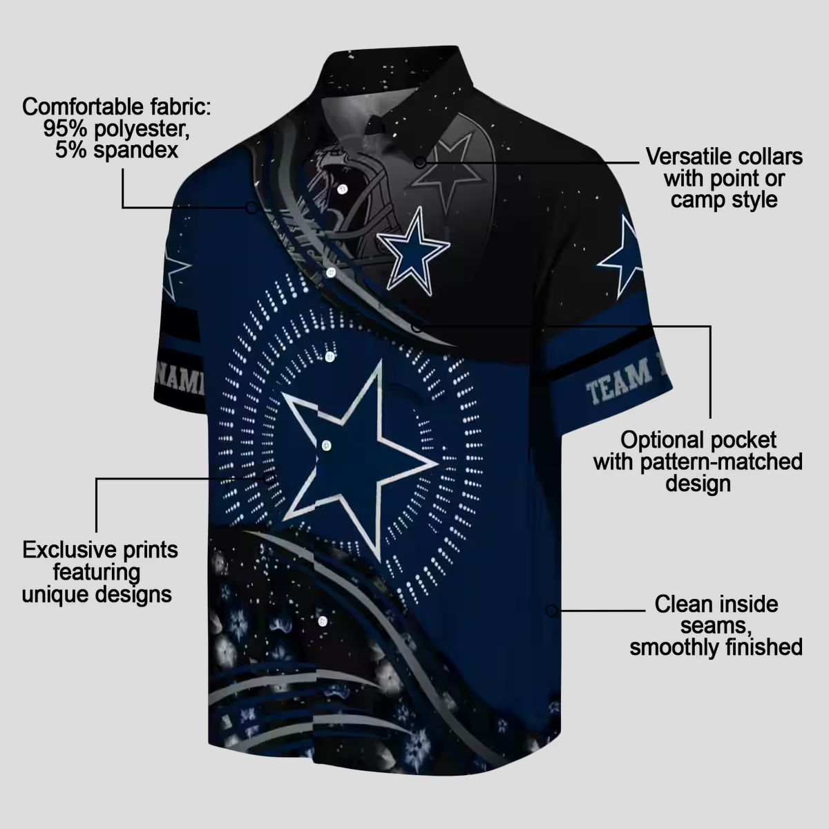 NFL Football Dallas Cowboys Hawaiian Shirt, Summer Wave Blue Black Button Up
