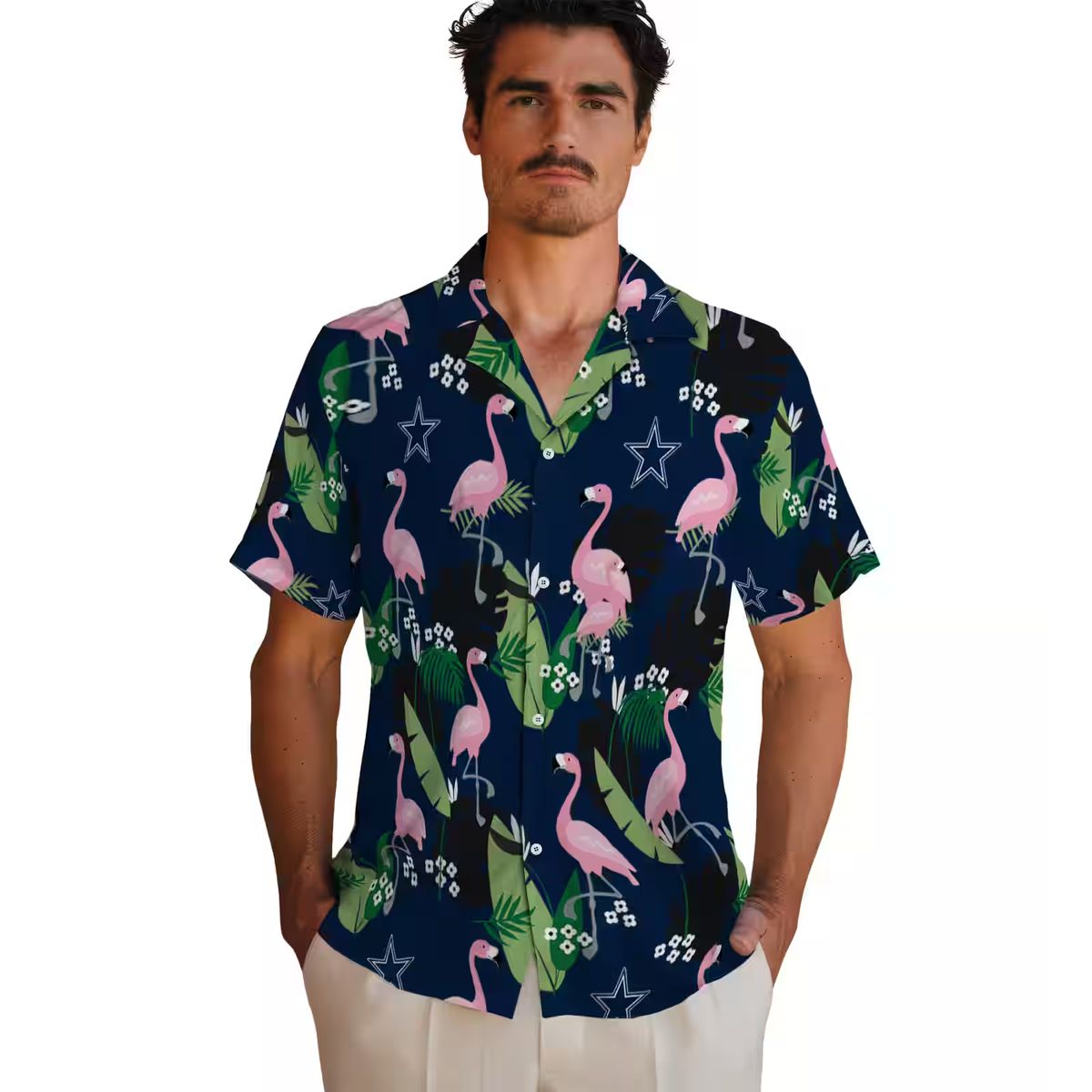 NFL Team Dallas Cowboys Hawaiian Shirt, Tropical Beach Blue Outfit with Flamingo Leaf Print