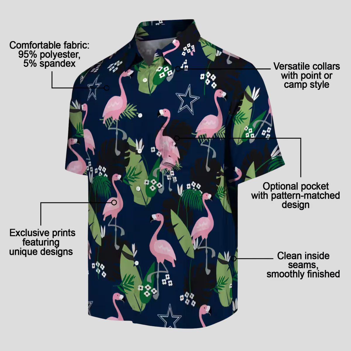 NFL Team Dallas Cowboys Hawaiian Shirt, Tropical Beach Blue Outfit with Flamingo Leaf Print