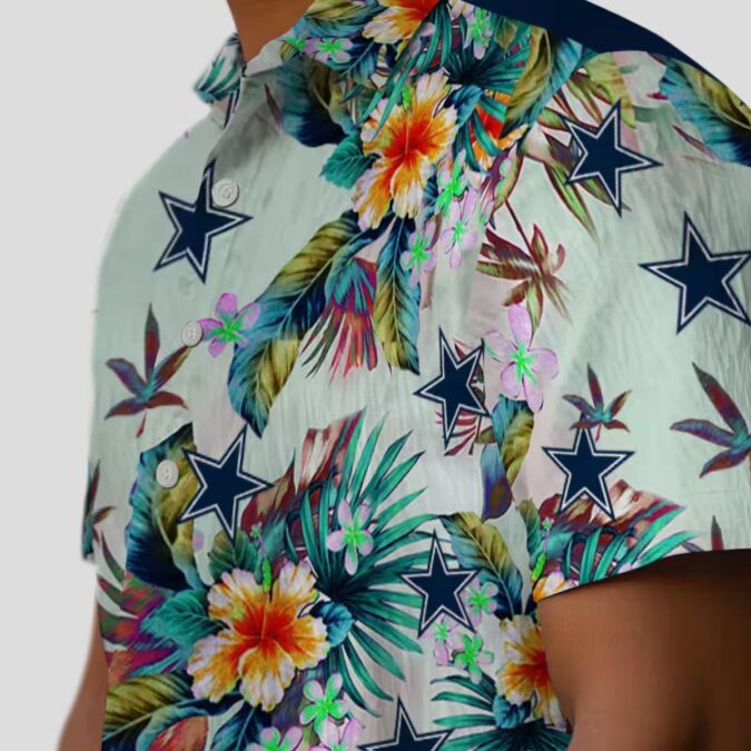 NFL Team Dallas Cowboys Summer Hawaiian Shirt with Tropical Green Foliage