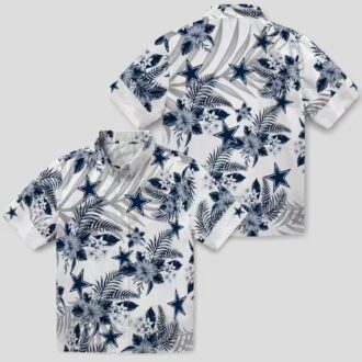 Summer Vacation NFL Team Dallas Cowboys Hawaiian Shirt - Hibiscus Palm Leaves Blue Print
