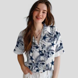 Summer Vacation NFL Team Dallas Cowboys Hawaiian Shirt - Hibiscus Palm Leaves Blue Print