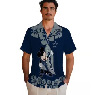 Surfing Mickey Blue Hawaiian Aloha Shirt for Cowboys fans, NFL Tropical Button Up Shirt