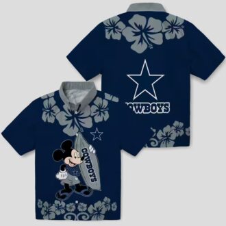 Surfing Mickey Blue Hawaiian Aloha Shirt for Cowboys fans, NFL Tropical Button Up Shirt