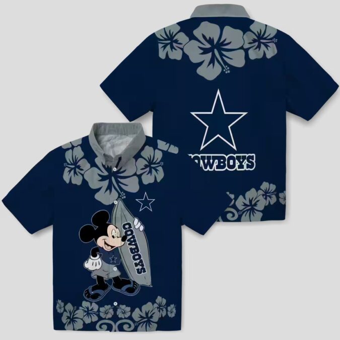 Surfing Mickey Blue Hawaiian Aloha Shirt for Cowboys fans, NFL Tropical Button Up Shirt