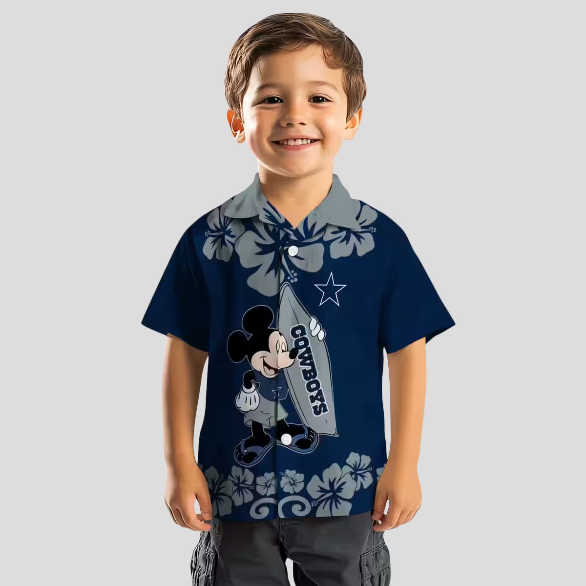 Surfing Mickey Blue Hawaiian Aloha Shirt for Cowboys fans, NFL Tropical Button Up Shirt