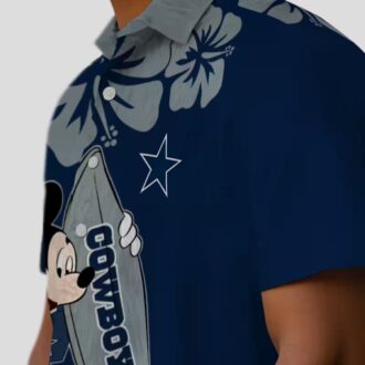 Surfing Mickey Blue Hawaiian Aloha Shirt for Cowboys fans, NFL Tropical Button Up Shirt
