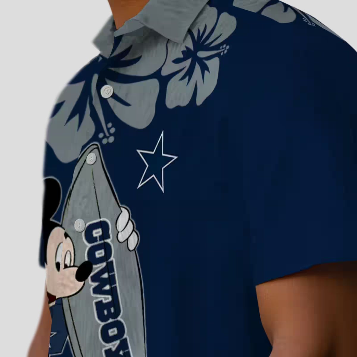 Surfing Mickey Blue Hawaiian Aloha Shirt for Cowboys fans, NFL Tropical Button Up Shirt