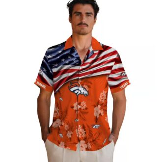 American US Flag Denver Broncos Floral Hawaiian Shirt, Summer Vacation Outfit for Fans