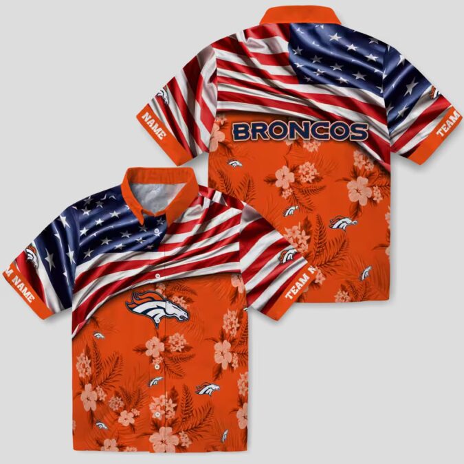 American US Flag Denver Broncos Floral Hawaiian Shirt, Summer Vacation Outfit for Fans