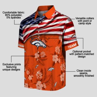 American US Flag Denver Broncos Floral Hawaiian Shirt, Summer Vacation Outfit for Fans