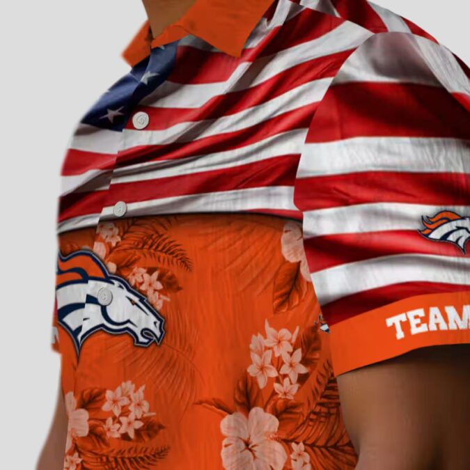 American US Flag Denver Broncos Floral Hawaiian Shirt, Summer Vacation Outfit for Fans