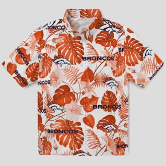 Beat Denver Broncos Aloha Hawaiian Shirt, Tropical Plants Orange White NFL Unisex Shirt