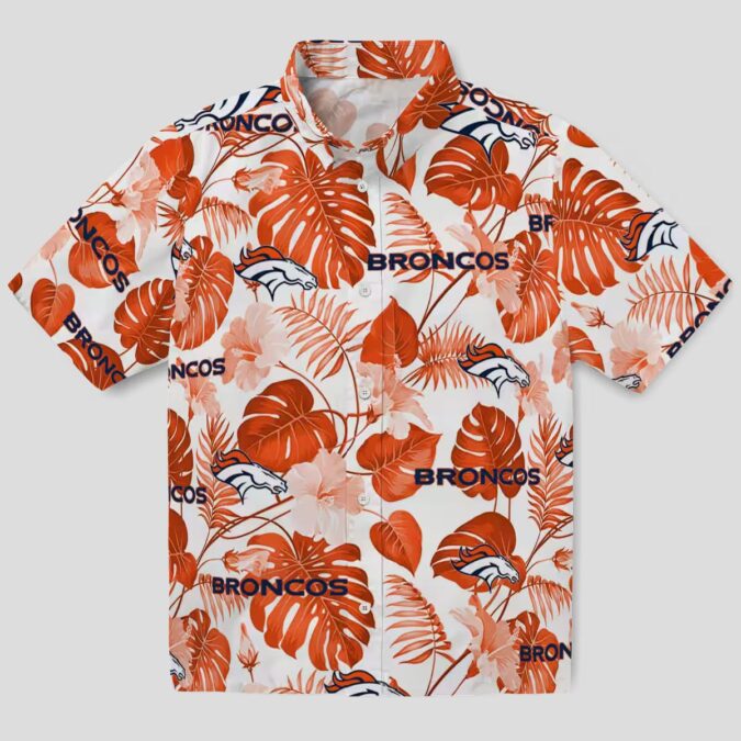 Beat Denver Broncos Aloha Hawaiian Shirt, Tropical Plants Orange White NFL Unisex Shirt