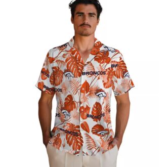 Beat Denver Broncos Aloha Hawaiian Shirt, Tropical Plants Orange White NFL Unisex Shirt