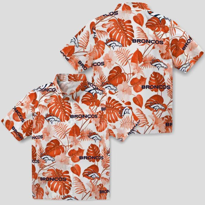 Beat Denver Broncos Aloha Hawaiian Shirt, Tropical Plants Orange White NFL Unisex Shirt