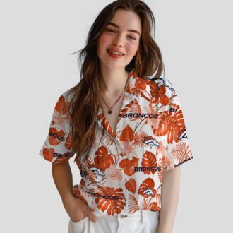Beat Denver Broncos Aloha Hawaiian Shirt, Tropical Plants Orange White NFL Unisex Shirt