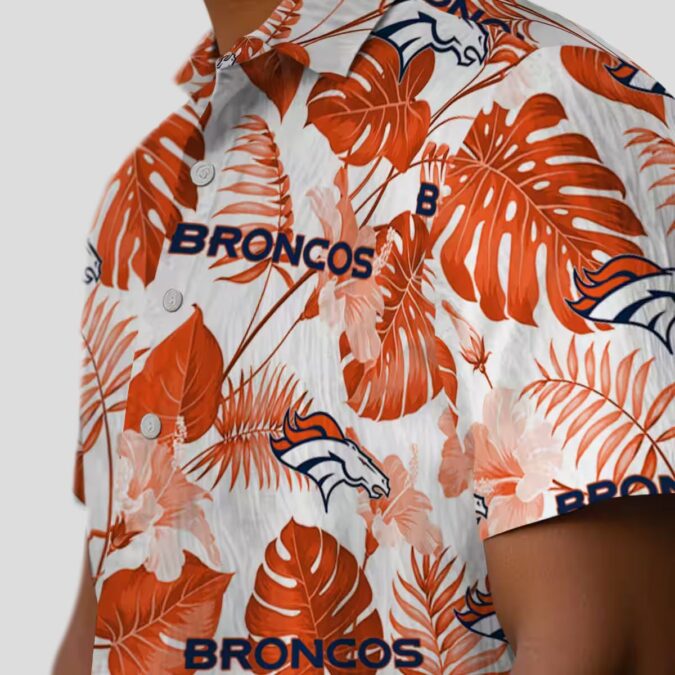 Beat Denver Broncos Aloha Hawaiian Shirt, Tropical Plants Orange White NFL Unisex Shirt