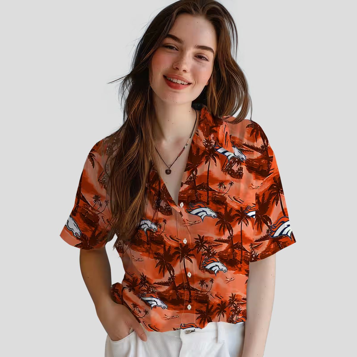 Best Denver Broncos Hawaiian Shirt, Coastal Palms Orange Button Up NFL Shirt