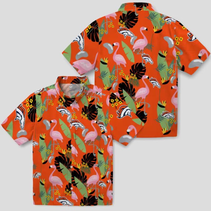Best Denver Broncos Orange Hawaiian Shirt, NFL Fan Apparel with Flamingo & Leaves