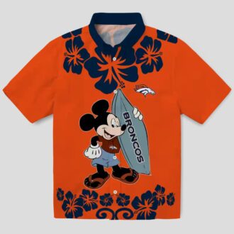 Best Denver Broncos Surfing Mickey Shirt, Casual NFL Aloha Beach Hawaiian Shirt
