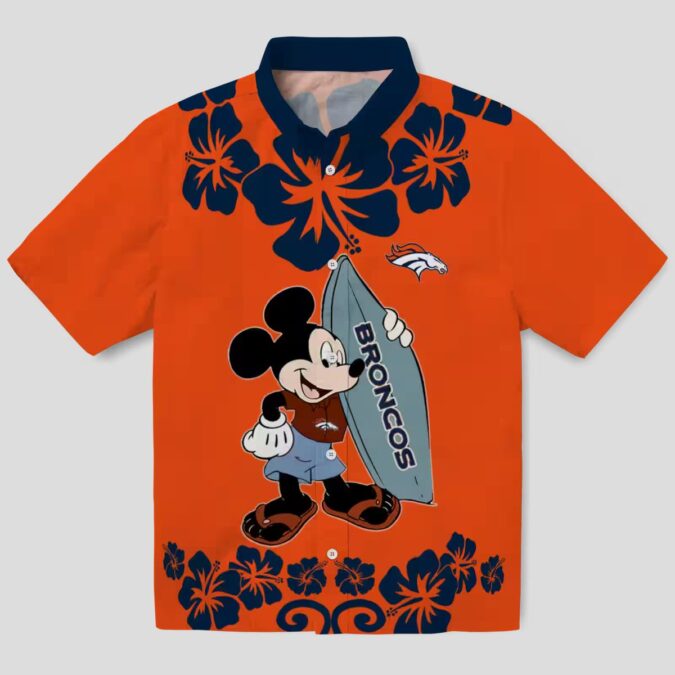 Best Denver Broncos Surfing Mickey Shirt, Casual NFL Aloha Beach Hawaiian Shirt