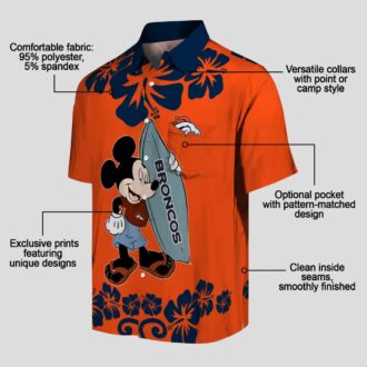 Best Denver Broncos Surfing Mickey Shirt, Casual NFL Aloha Beach Hawaiian Shirt
