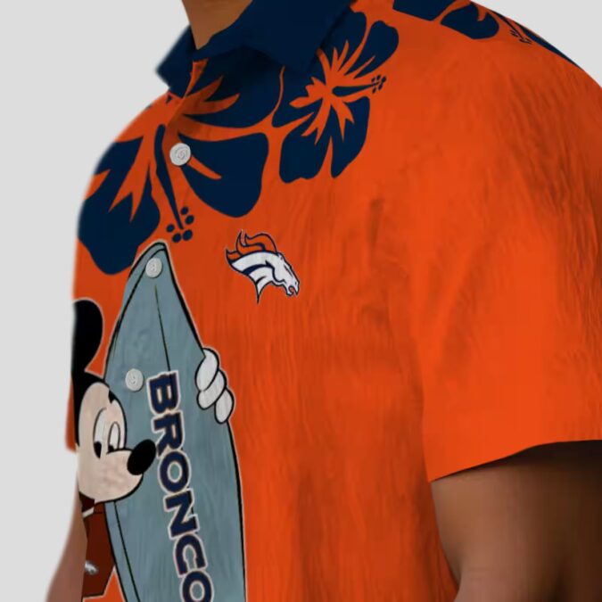 Best Denver Broncos Surfing Mickey Shirt, Casual NFL Aloha Beach Hawaiian Shirt