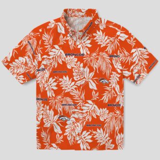 Best NFL Football Denver Broncos Hawaiian Shirt - Tropical Leaf Orange White Design