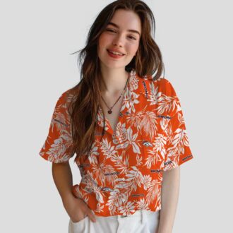 Best NFL Football Denver Broncos Hawaiian Shirt - Tropical Leaf Orange White Design