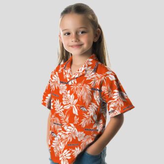 Best NFL Football Denver Broncos Hawaiian Shirt - Tropical Leaf Orange White Design