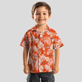 Best NFL Football Denver Broncos Hawaiian Shirt - Tropical Leaf Orange White Design