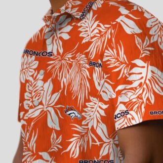 Best NFL Football Denver Broncos Hawaiian Shirt - Tropical Leaf Orange White Design