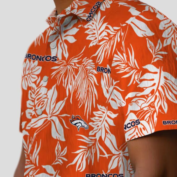 Best NFL Football Denver Broncos Hawaiian Shirt - Tropical Leaf Orange White Design