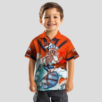 Custom Broncos Surfing Skeleton Hawaiian Shirt, Orange & Blue NFL Summer Aloha Shirt