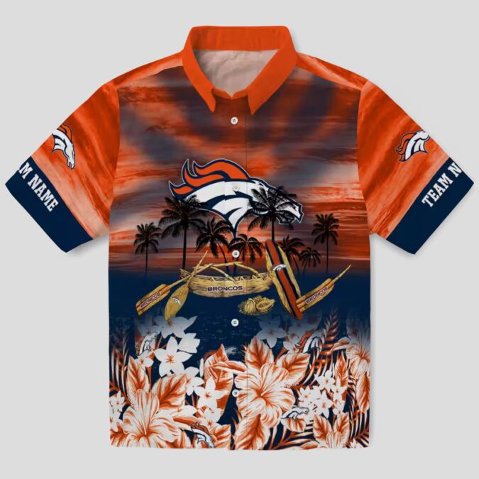 Custom Denver Broncos Aloha Summer Shirt, Tropical Canoe Orange Hawaiian Football Shirt