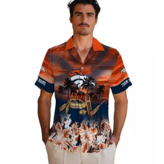Custom Denver Broncos Aloha Summer Shirt, Tropical Canoe Orange Hawaiian Football Shirt