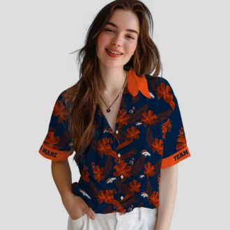 Custom Denver Broncos Hawaiian Shirt, Tropical Botanical Blue NFL Summer Beach Shirt