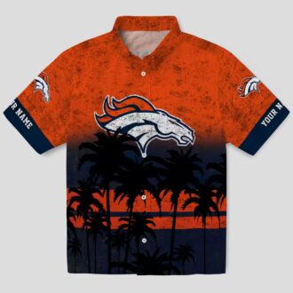 Custom Denver Broncos Summer Hawaiian Shirt, Orange & Black Sunset Tropical Beachwear