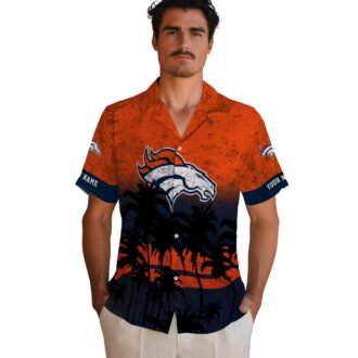 Custom Denver Broncos Summer Hawaiian Shirt, Orange & Black Sunset Tropical Beachwear