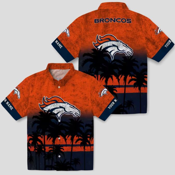 Custom Denver Broncos Summer Hawaiian Shirt, Orange & Black Sunset Tropical Beachwear