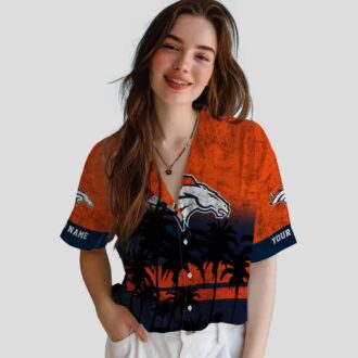 Custom Denver Broncos Summer Hawaiian Shirt, Orange & Black Sunset Tropical Beachwear